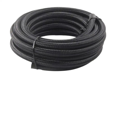 Top Grade E85 Ready Nylon Braided PTFE Fuel Line Kit With Swivel Hose Ends In An6 An8 And An10 Sizes For Hot Rigs And Street Racer Builds Featuring Long 10ft Length In Durable Black Finish To Upgrade Your Ride Today. coiled black nylon braided PTFE fuel line kit, 10ft roll