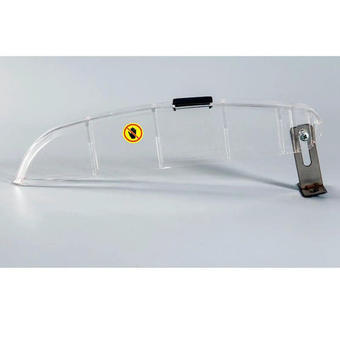Transparent Table Saw Cover With Guard And Dust Shield, Universal 7 To 12 Inch Saw Cover, showing side profile with metal hinge