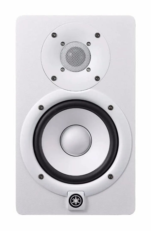 Front view of a single white HS5 W 5-inch powered studio monitor from the 2-Pack White HS5 W 5-Inch Powered Studio Monitors Bundle.