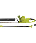 Multi Angle Telescoping Electric Hedge Trimmer With Convertible Pole To Handheld 19 Inch Blade 4.5 Amp shown with accessories