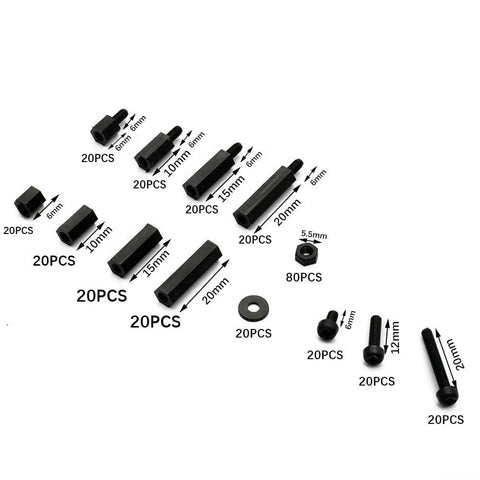 M3 Nylon Hex Spacer Standoff Kit With 320 Piece Hardware Set For PCB Motherboard Assembly Black Storage Box And Nylon Pillars Screws Nuts And Washers For Easy Solid Mounting, M3 nylon spacers 6mm-20mm