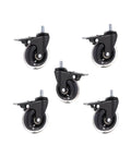 Set Of Five 3 Inch PU Caster Wheels With Locking Brakes For Heavy Duty Furniture And Work Carts Roll Smoother Than Silk And Built Tough For Everyday Shop Grind And No Fuss M6 M8 M10 Mount Swaps on black base