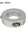 Rock Solid And Built Like A Tank Adjustable Double Split Shaft Collar Clamp Ring Bearing Backstop Spacer with silver anodized finish, 25mm size.