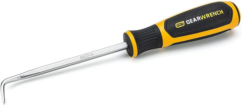 Curved hook tool from the 7 Piece Hook And Pick Tool Set For Auto And Mechanic Work And Engine Bay Access, Rust Resistant Alloy Steel Blades.