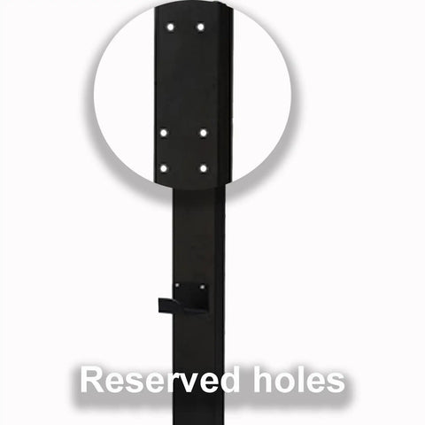 Detailed view of reserved holes on Tough As Nails Galvanized Steel EV Charger Station Box outdoor black cabinet for secure mounting.