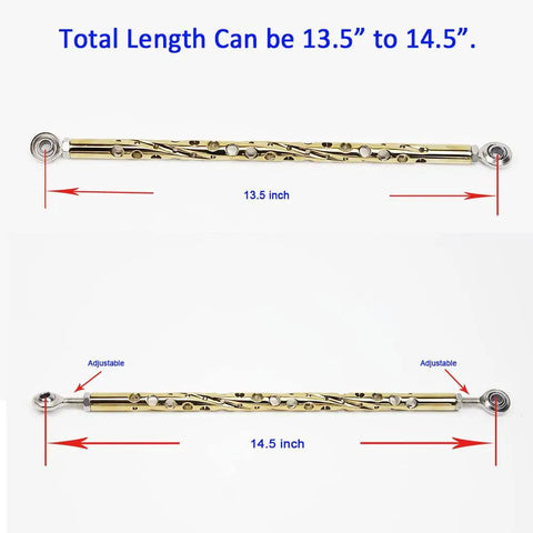 Gold Titanium Plated Adjustable Shift Lever Linkage Rod 11.5 to 12.5 Inches for Harley Softail and Touring Trike, CNC Machined Aluminum, Lightweight, Durable, Ride Ready Shifter Linkage. 13.5 to 14.5 inch overall length shown