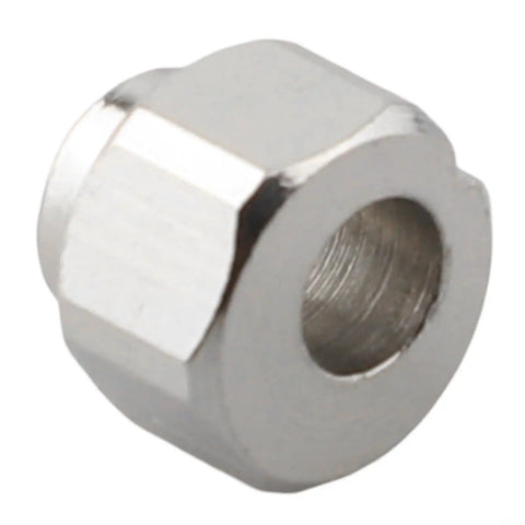 Close-up of a shiny steel eccentric spacer nut, 5mm bore, designed to upgrade your 3D prints with this 20-pack of eccentric spacer nuts.