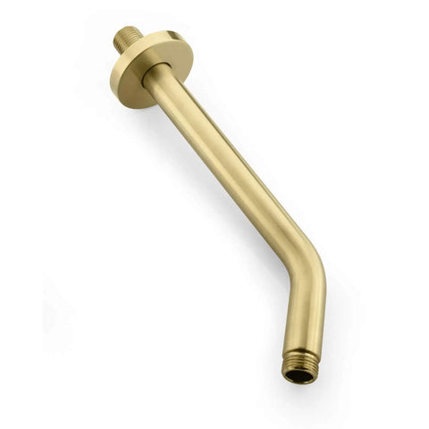 Brushed Gold Shower and Tub Faucet Set With Rain Shower Head and Tub Spout arm, durable finish, half inch NPT, side view