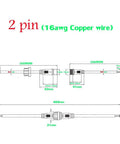 Diagram of Waterproof 2 Pin LED Connectors 16AWG Male and Female with 20cm Extension Cable IP68 showing dimensions and design.
