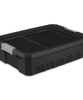 Front view of Six Pack 10 Gallon Stackable Storage Totes For Home Organization, Heavy Duty Plastic Bins With Recessed Lids And Latches