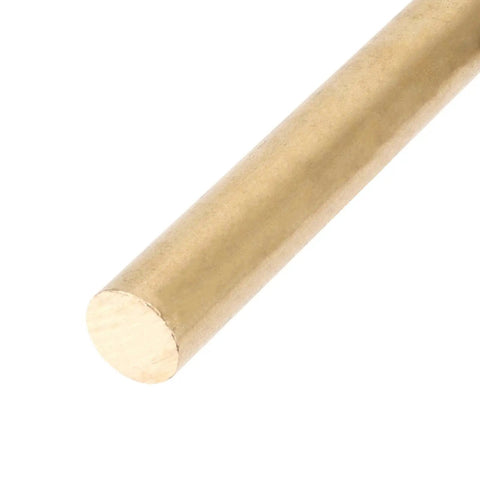 Close-up of 2 Pack Three Quarters Inch Brass Rods, 11.81 Inch Length, Solid Lathe Bar Brass Stock for crafts and DIY projects.