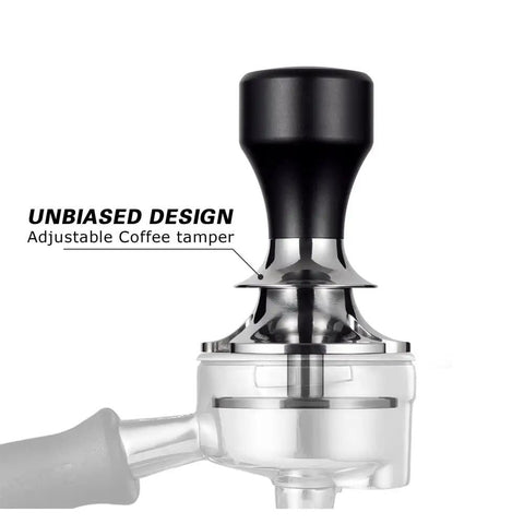 Top Shelf Adjustable Coffee Tamper With Smooth Flat Base Stainless Steel Barista Tool For Your Daily Grind Custom size black handle design.