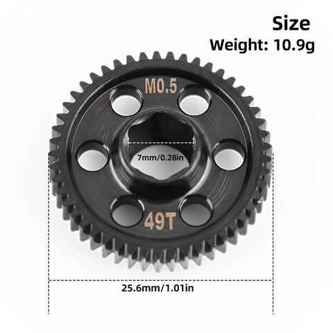 Chrome Steel 0.5M 49T Spur Gear For Arrma Granite Mojave Typhon Grom Losi RC Trucks with dimensions and weight details