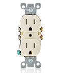 Close-up of 15 Amp 125 Volt Tamper Resistant Duplex Receptacle in ivory with TR symbol, NEC compliant, heavy-duty construction
