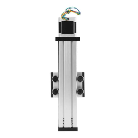 Heavy Duty 1204 Ball Screw Linear Actuator With Stepper Motor Delivering 100Mm Stroke And 24V Dc Power side view showing aluminum body and wiring.