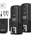 CT-16 Wireless Radio Flash Trigger Kit For Canon Nikon Pentax DSLRs, 433MHz Transmitter And Receiver with accessories shown