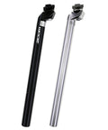 Black and silver lightweight aluminum bike seatpost for MTB road and gravel bikes no brainer upgrade fits 25.4mm to 31.6mm 305 to 340g.