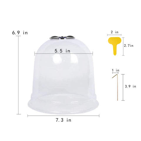 Six Pack Garden Cloche Domes 7.3 Inch Diameter 6.9 Inch Height Plastic Mini Greenhouse Covers With 18 Ground Pegs And 10 Plant Labels For Outdoor Frost Protection And Seedling Start