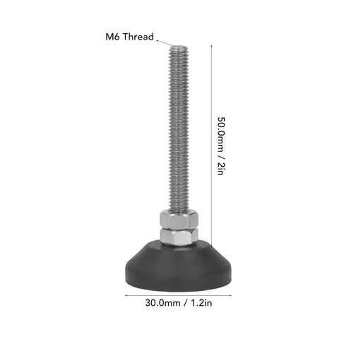 Two Pack Adjustable Nylon Foot Pads With Swivel Leveling Mounts 30mm Round Base M6 Thread 50mm Height Heavy Duty