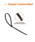 Beefy Heavy Duty 400 Piece Zip Ties Assorted Pack With Double Sided Toothed Design 6 8 12 14 Inch Sizes 100 Lb Tensile Strength Adjustable Self Locking Nylon Cable Ties For Indoor And Outdoor Use showing double-sided teeth detail.