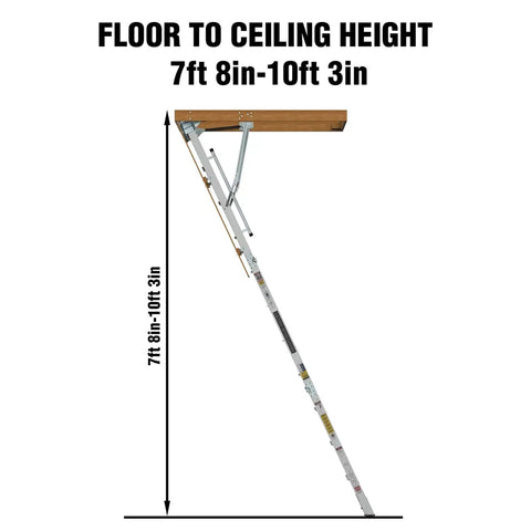 Retractable Attic Ladder For 7 Ft 8 In To 10 Ft 3 In Ceilings, folding loft stairs shown extended from ceiling