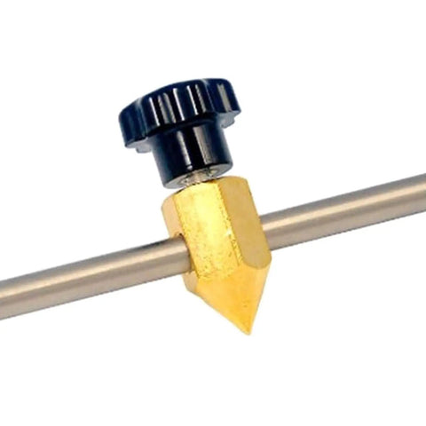 Close-up of Pro Grade Built Tough Double Wheel Roller Guide Tool For Torch AG60 PT31 highlighting brass clamp and stainless steel rod.