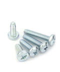 Top Shelf Galvanized Steel Phillips Cross Pan Thread Forming Machine Screws M6 X 16mm showing various angles and sizes.