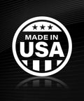 Made in USA emblem on black background with stars and stripes design.