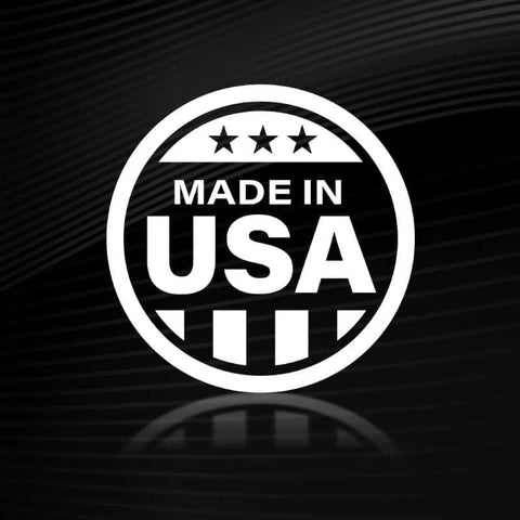 Made in USA emblem on black background with stars and stripes design.