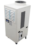 Straight Up Heavy Duty Mobile Spot Cooler Powers Down Heat With 20400 Btu Of Serious Cooling Capability Including A Generous 14 Liter Water Tank And Adjustable Nozzle For Commercial Outdoor Use, showing a compact design with vent slats and wheels.