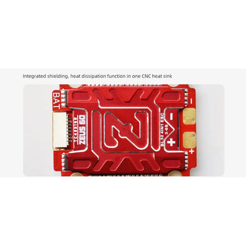 Top view of 60A 4-In-1 ESC BL32 For 3-6S FPV Racing Drones Freestyle with CNC heat sink and gold contacts.