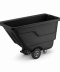 Heavy Duty Black Tilt Truck Trash Cart Half Cubic Yard Rolling Dump Wagon for bulk loads on four wheels.
