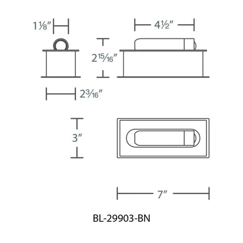 Diagram of Adjustable Wall Mounted LED Reading Light dimensions, showing measurements for surface or recessed mount options.