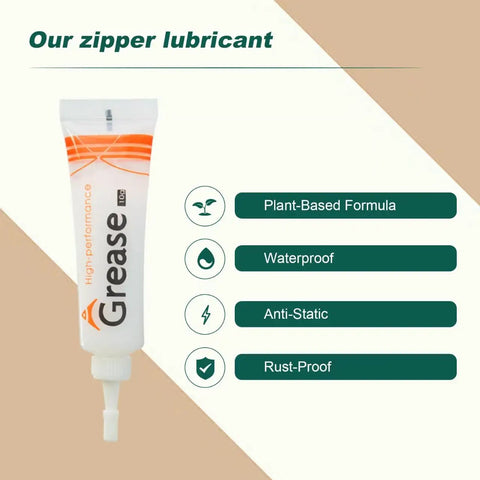 4 Pack Zipper Lubricant Waterproof Wax and Grease for Metal and Plastic Zippers tube with features listed