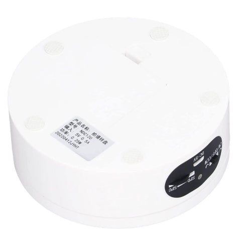 Smart Motorized Rotating Display Stand With Smooth 360 Spin For Pro Photo Shoots Store Counters And Home Shows Loads Up To 5. 5 Pounds Quiet Electric Turntable USB Powered, bottom view showing USB and switch options.