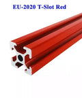 Built Tough 2020 Aluminum T Slot Extrusion Profile Durable Red Framing Bar Ready To Flex Your Next Cnc Or 3D Printer Build Premium Diy Hardware For Flawless Custom Projects, close-up view of aluminum T-slot rail.