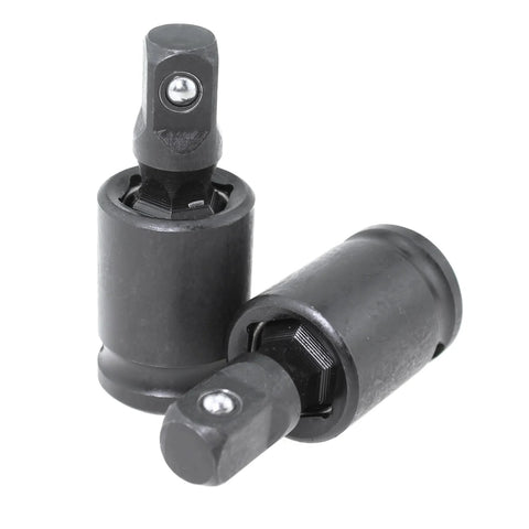 Two black 3/8-inch universal joint socket adapters with square drive ends