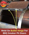 4 Inch Aluminum Weld On Bullet Hinge With Stainless Steel Bushing and Pin on BBQ smoker pit door with grease zerk fitting