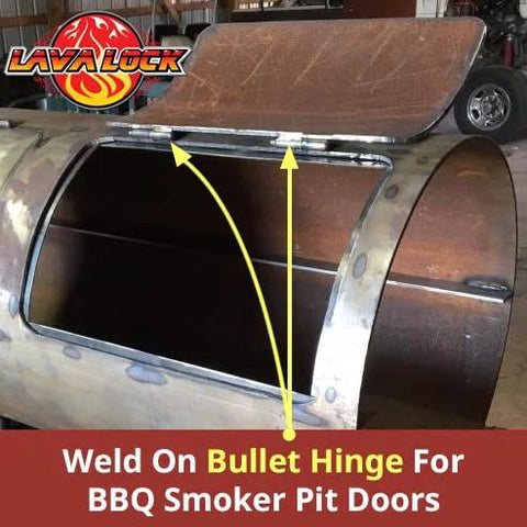 4 Inch Aluminum Weld On Bullet Hinge With Stainless Steel Bushing and Pin on BBQ smoker pit door with grease zerk fitting