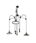 Kick Up Your Style With Adjustable Height Retractable Pulley System Vintage Black Metal Chandelier Ceiling Lamp in three-light design.