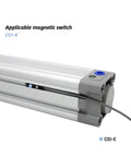 Heavy Duty Aluminum Pneumatic Cylinder Featuring Double Acting Air Design For Industrial Automation And Efficient Material Handling Systems Built Different With Durable Anodized Barrel For Rock Solid Performance with CS1-E magnetic switch visible.