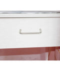 Six Pack Stainless Steel Cabinet Hardware Arched Drawer Pulls 128mm Hole Centers installed on white drawer