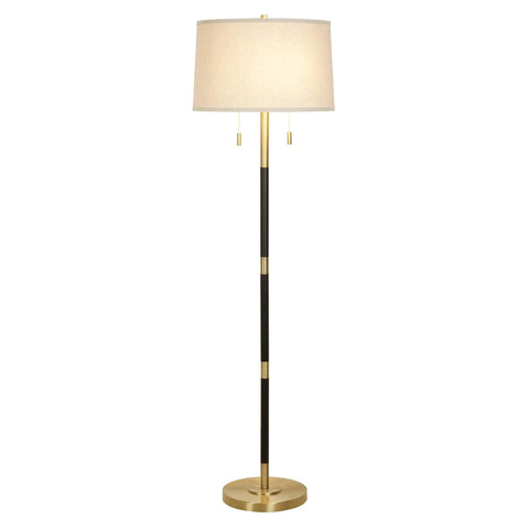 Transitional 2 Light Floor Lamp with Dual Pull Chains in Black and Antique Brass Finish, 56.5 in Tall, Independent Light Operation for Each Bulb