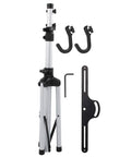 Heavy Duty Aluminum Bicycle Repair Stand With Adjustable Height And Non Slip Rubber Feet For Rock Solid Maintenance Stability and Zero Hassle Display Support In Your Garage with accessories.