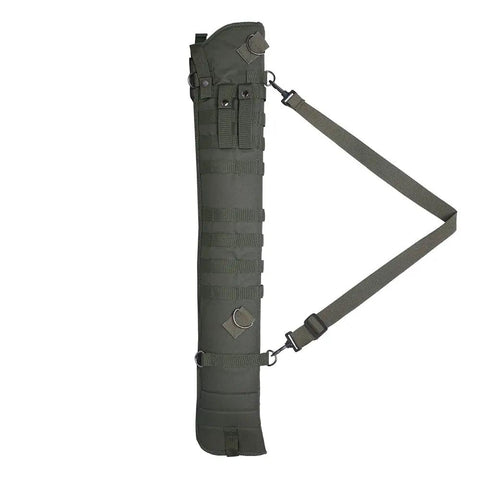 34 Inch Tactical Shotgun Scabbard And Rifle Holster For Shoulder Carry With Ambidextrous PALS Straps D Ring Mount Points And Green 600D Exterior