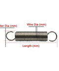 Cool Tension Spring With Hooks, 1.0mm Wire Dia And Expandable Hook Springs, showing dimensions and steel construction.