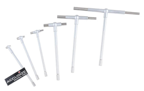 Accusize 6-piece telescoping gauge set, satin chrome finish, 5/16-6 in range, front view