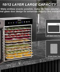 Heavy Duty Commercial Food Dehydrator With Twelve Stainless Steel Trays For Jerky And Snacks Featuring A Total No Sweat Digital Timer steady heat control and spacious capacity.