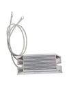 RXLG 50W aluminum high-power resistor with cooling fins, ring-terminal leads, and rectangular heatsink body (side view).