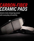 Pair of carbon-fiber ceramic brake pads (rear) for cars, shown on black background